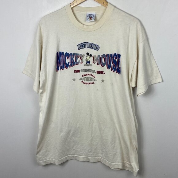 Vintage Mickey & Co Tee Off White Size XXXL Crew Neck Cotton USA Cream T-Shirt - Picture 14 of 14